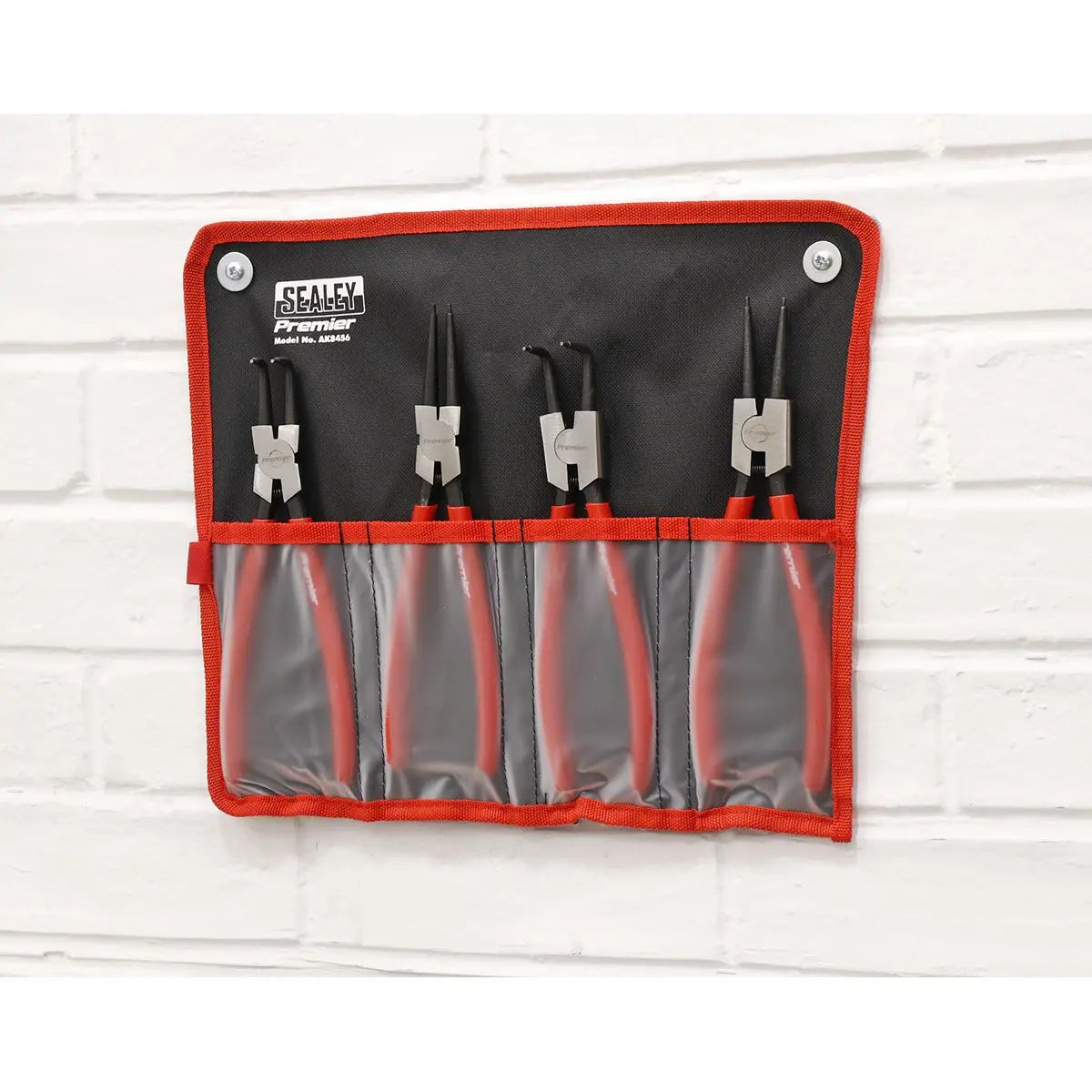 Sealey Premier 4 Piece 230mm Circlip Pliers Set in Storage Hanging Pouch Bent Nose Straight