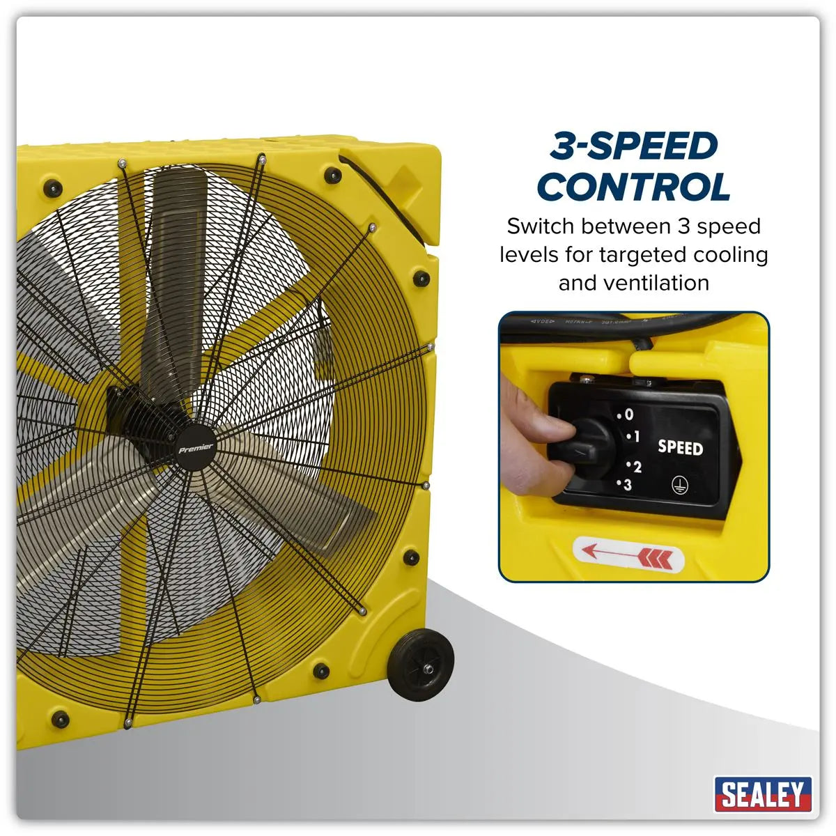Sealey Premier 42" Industrial High Velocity Rotomould Drum Fan 3-Speed 110V White Rose Tools