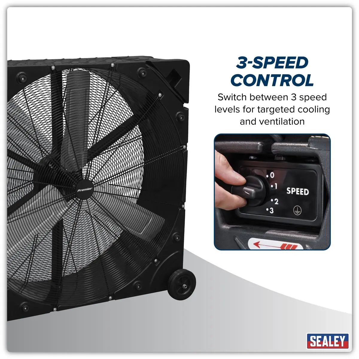 Sealey Premier 42" Industrial High Velocity Rotomould Drum Fan 3-Speed 230V White Rose Tools