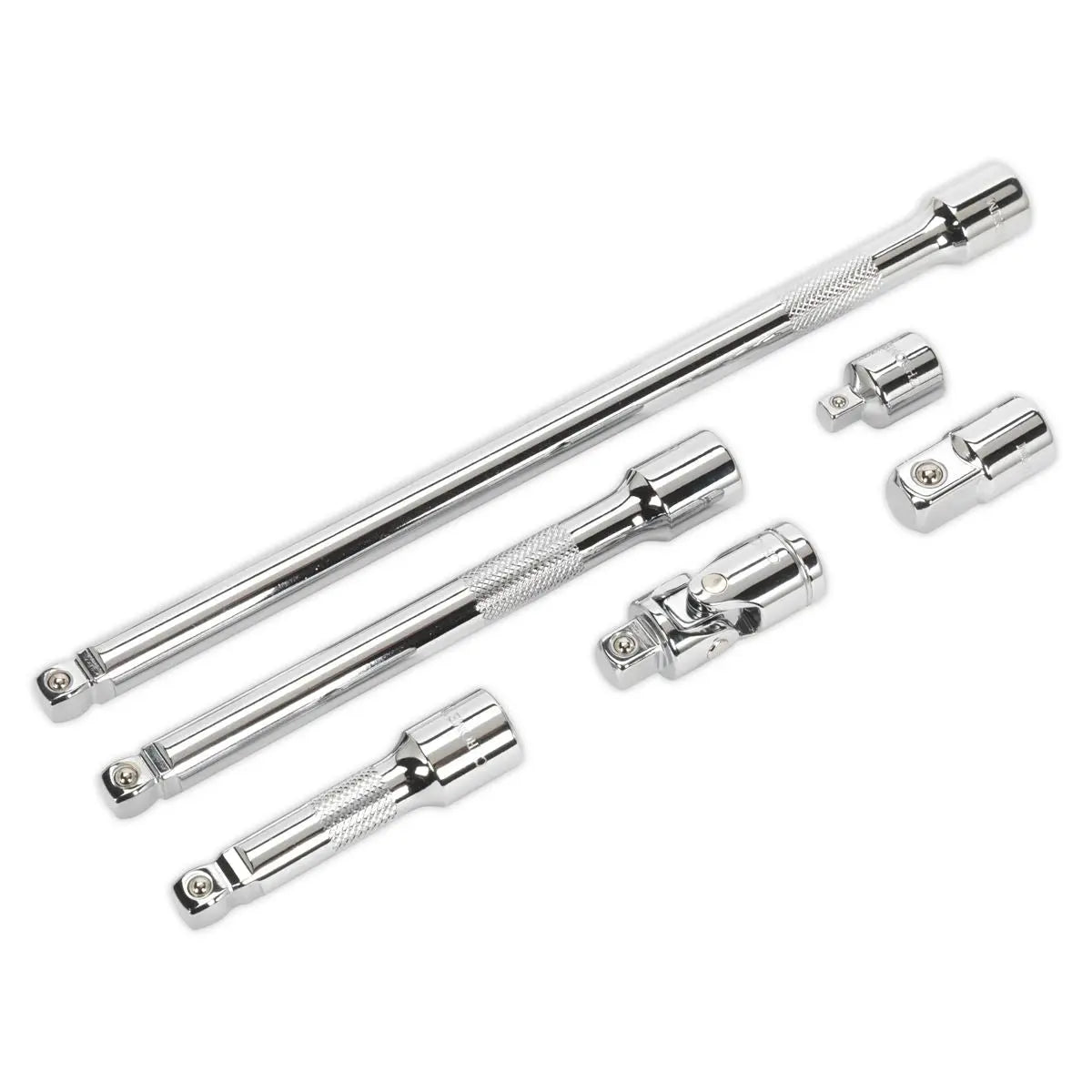 Sealey Premier 6 Piece 3/8" Drive Wobble Extension Bar, Adaptor and Universal Joint Set