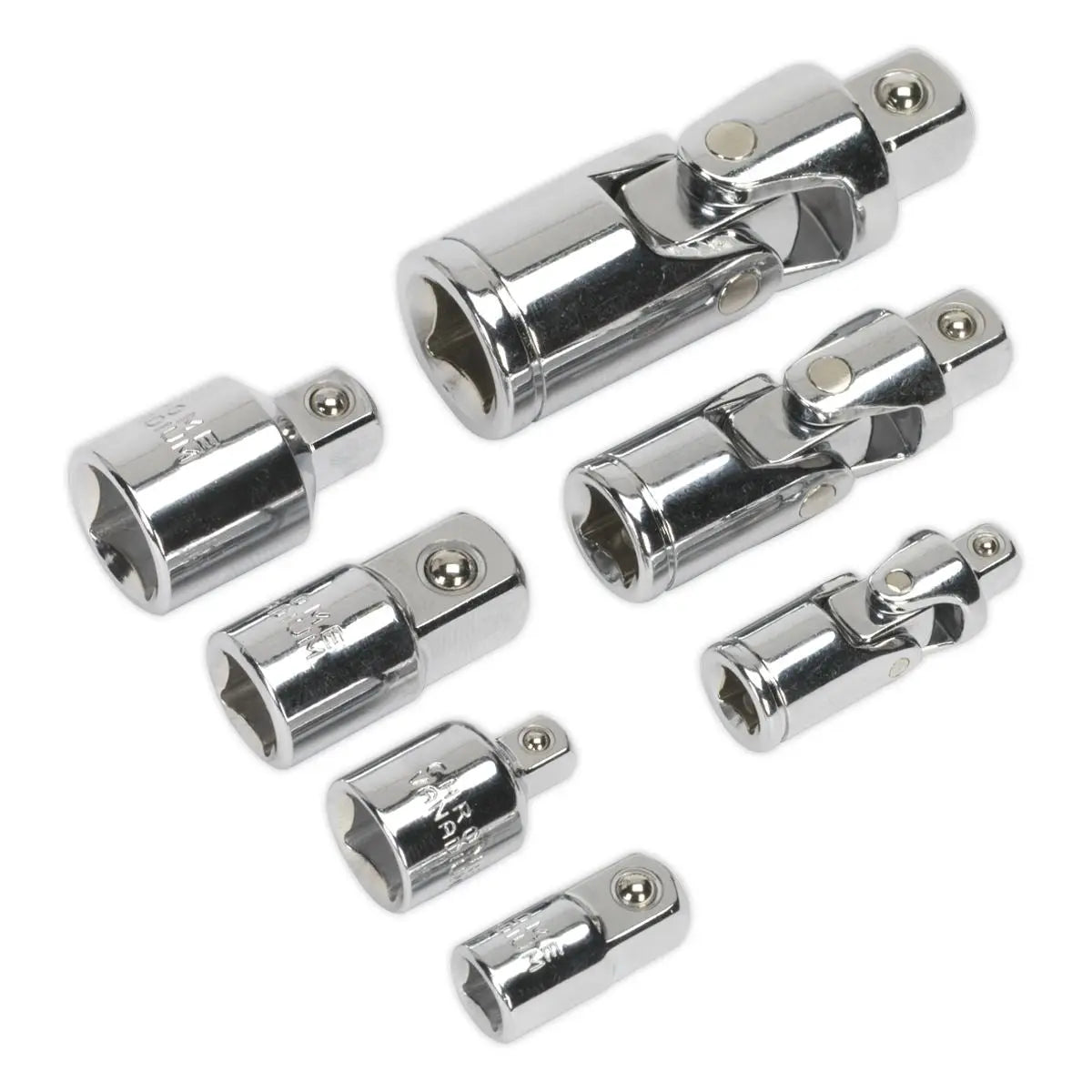 Sealey Premier 7 Piece 1/4" 3/8" 1/2" Drive Universal Joint and Socket Adaptor Set