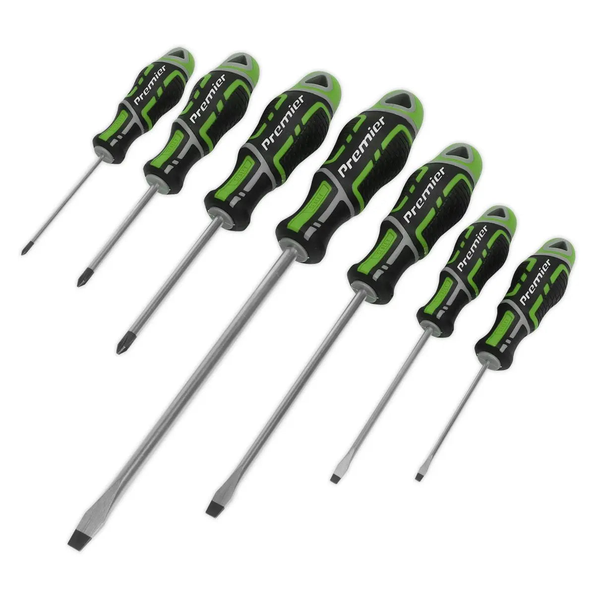 Sealey Premier 7 Piece GripMAX Screwdriver Set Slotted Phillips (Hi-Vis Green) White Rose Tools