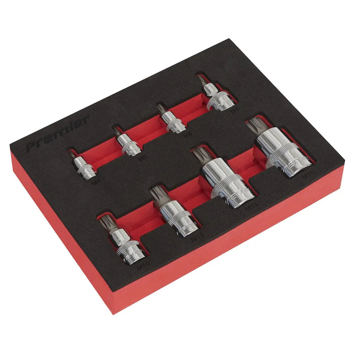 Sealey Premier 8 Piece 1/4" 3/8" 1/2" Drive Spline Socket Bit Set in EVA Tray M4-M16