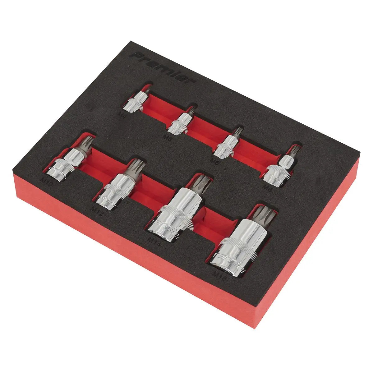 Sealey Premier 8 Piece 1/4" 3/8" 1/2" Drive Spline Socket Bit Set in EVA Tray M4-M16