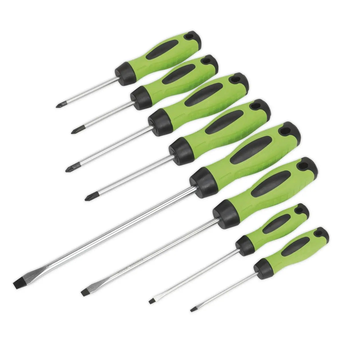 Sealey Premier 8 Piece Hi-Vis Screwdriver Set Magnetic Tips Slotted Pozi Phillips