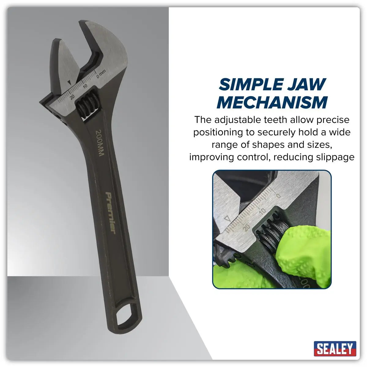 Sealey Premier Adjustable Wrench 200mm White Rose Tools