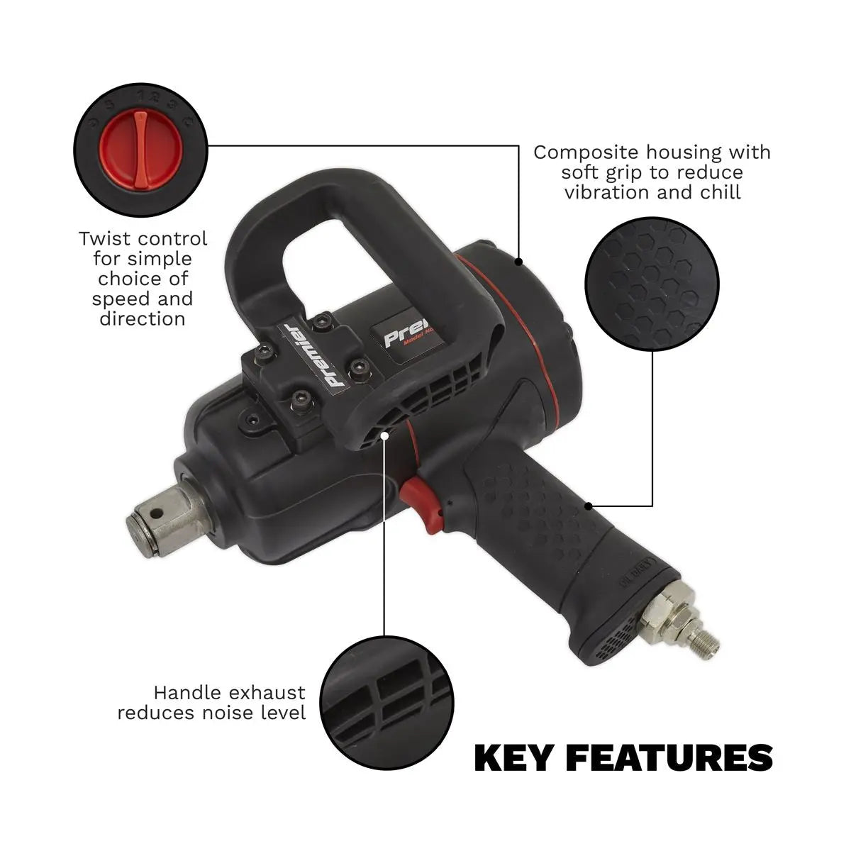 Sealey Premier Air Impact Wrench 1"Sq Drive Twin Hammer