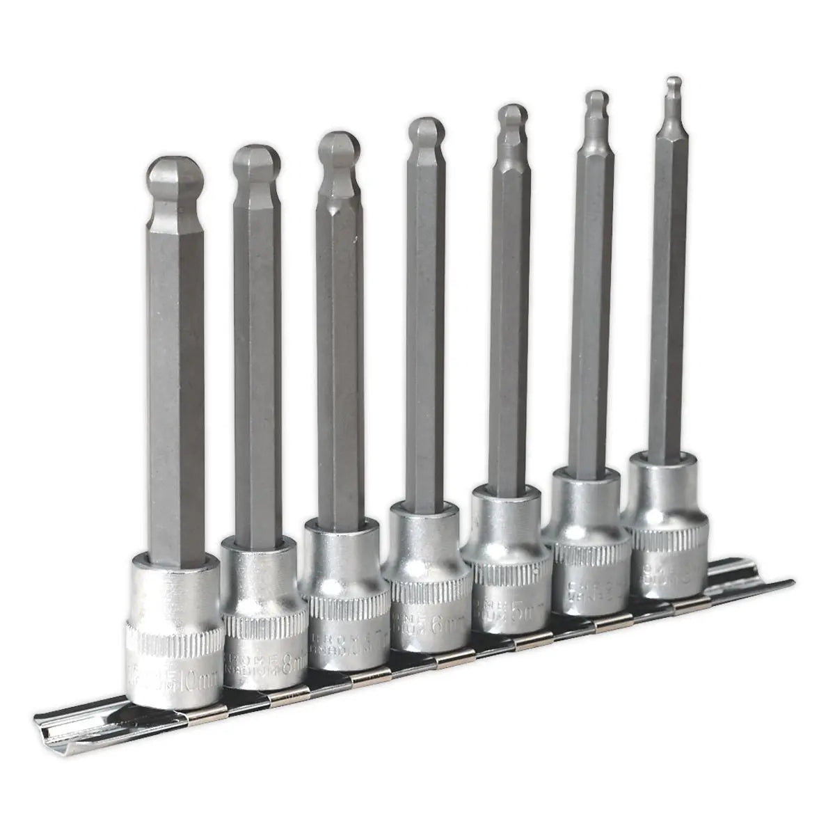 Sealey Premier Ball-End Hex Socket Bit Set 7pc Metric 3/8"Sq Drive 100mm