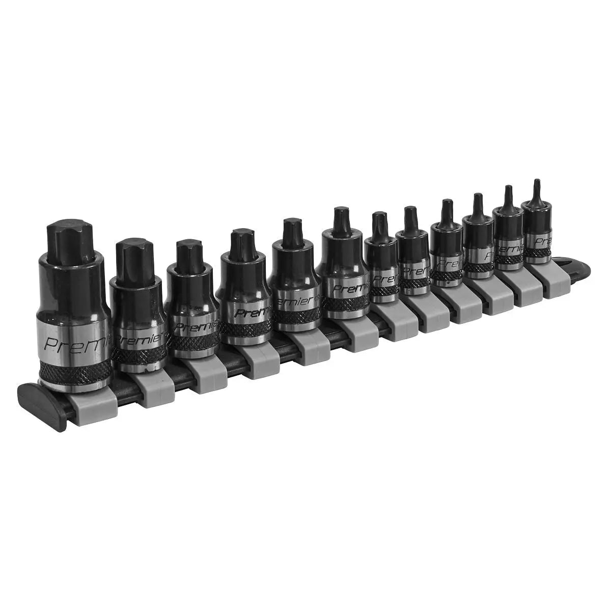 Sealey Premier Black 12 Piece 1/4" 3/8" 1/2" Drive Stubby Trx-Star Socket Bit Set T8-T60
