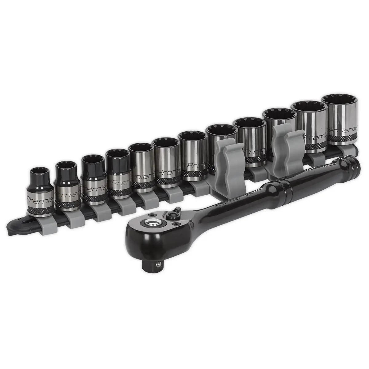 Sealey Premier Black 13 Piece 3/8" Drive Total Drive Socket Set 8-19mm Spline Hex