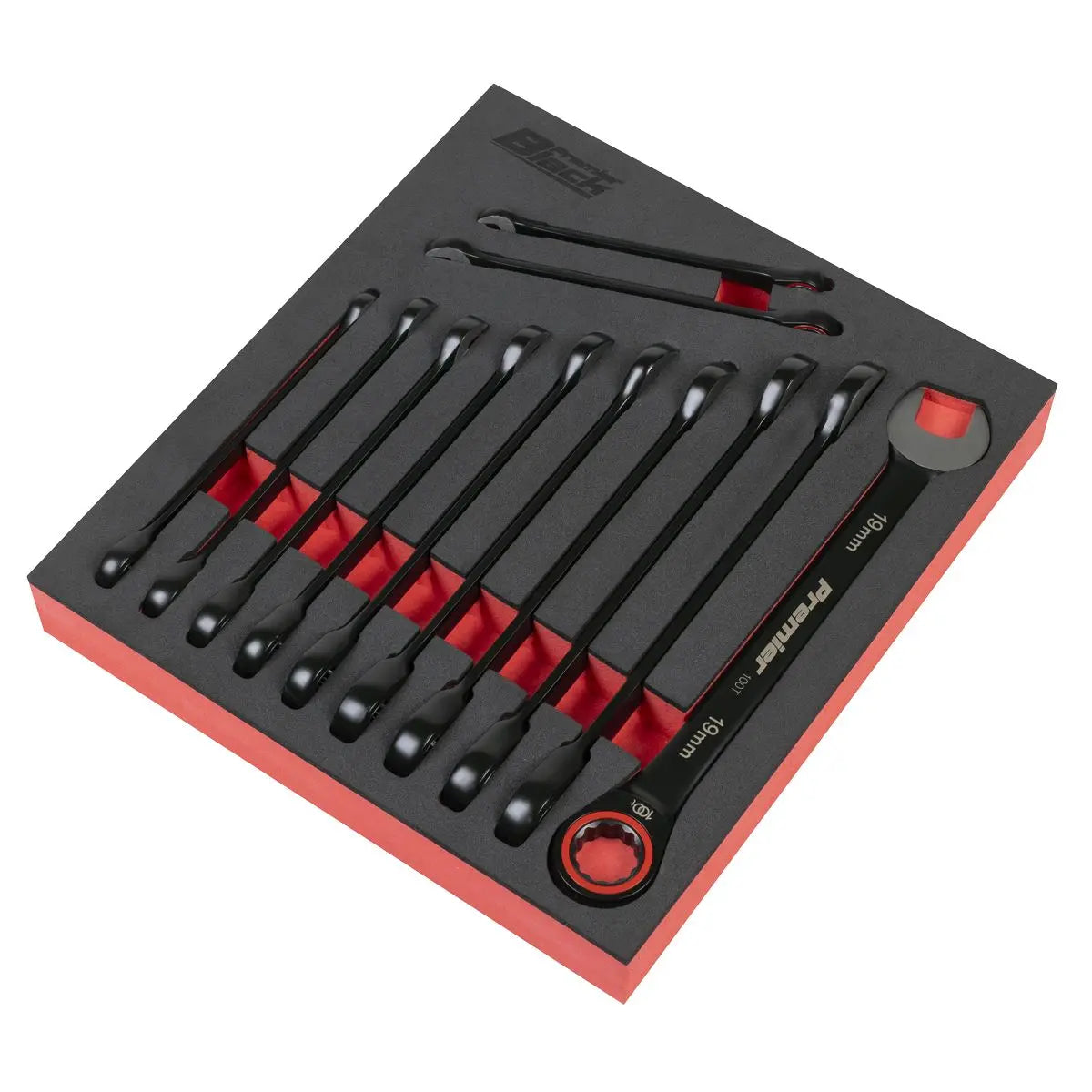 Sealey Premier Black Premier Black Combination Ratchet Spanner Set 12pc  White Rose Tools