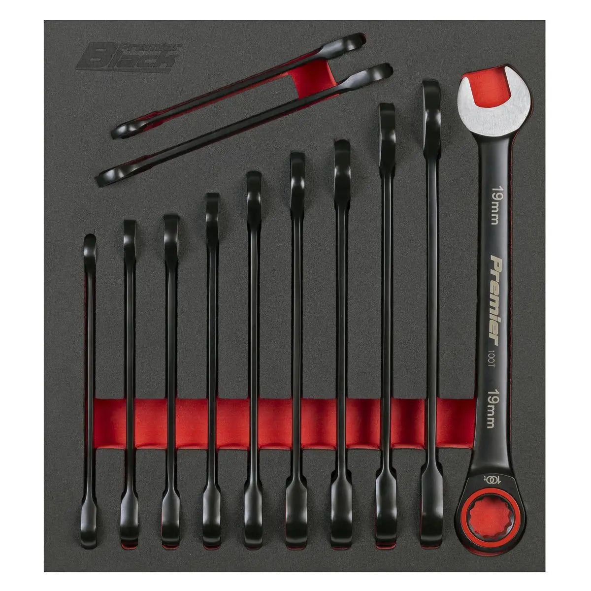 Sealey Premier Black Premier Black Combination Ratchet Spanner Set 12pc  White Rose Tools