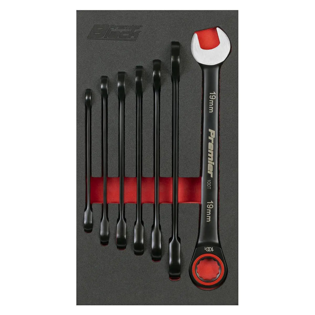 Sealey Premier Black Premier Black Combination Ratchet Spanner Set 7pc  White Rose Tools