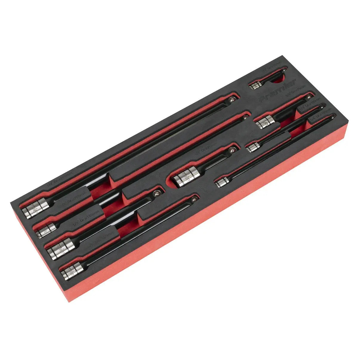 Sealey Premier Black Premier Black Wobble/Rigid Extension Bar Set 1/4", 3/8" & 1/2"Sq Drive 9pc - Premier Black  White Rose Tools