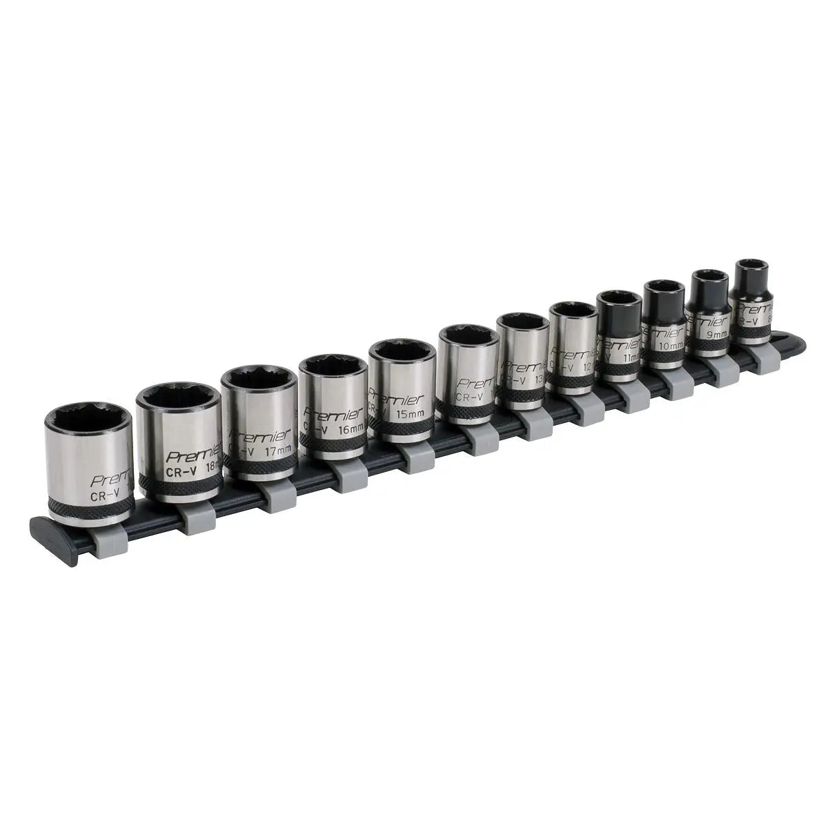 Sealey Premier Black Socket Set 12pc 3/8"Sq Drive Lock-On™ 6pt Metric - Premier Black