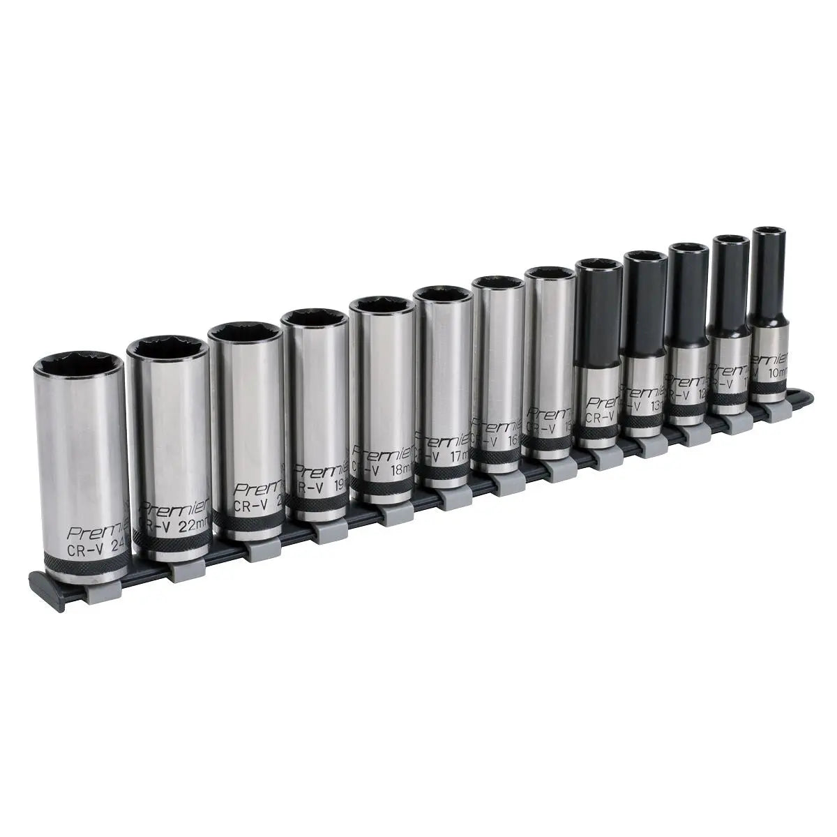 Sealey Premier Black Socket Set 13pc 1/2"Sq Drive Deep Lock-On™ 6pt Metric - Premier Black