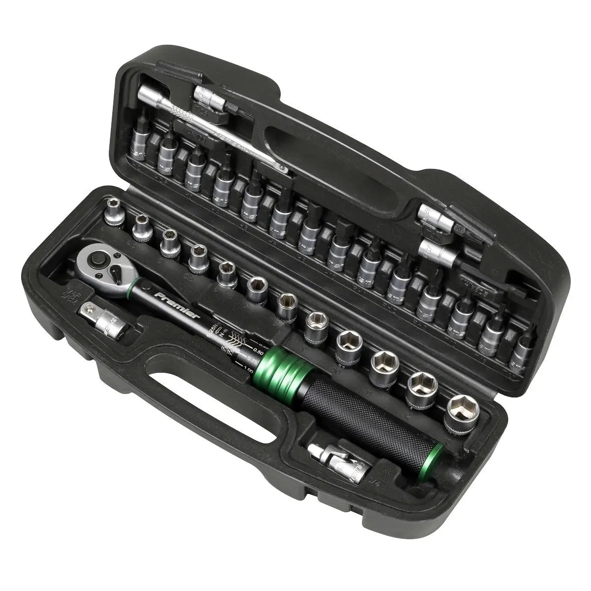 Sealey Premier Black Torque Wrench Set 1/4"Sq Drive 5-25Nm 33pc White Rose Tools