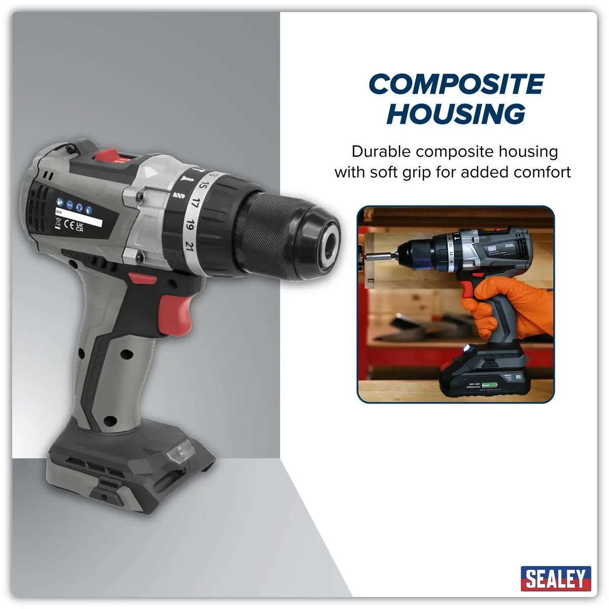 Sealey Premier Brushless Combi Drill Ø13mm 20V SV20 Series - Body Only White Rose Tools