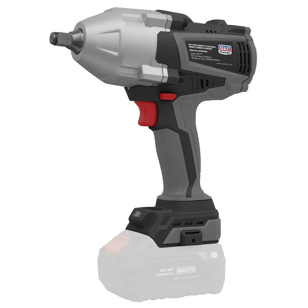 Sealey Premier Brushless Impact Wrench 20V SV20 Series 1/2"Sq Drive - Body Only White Rose Tools