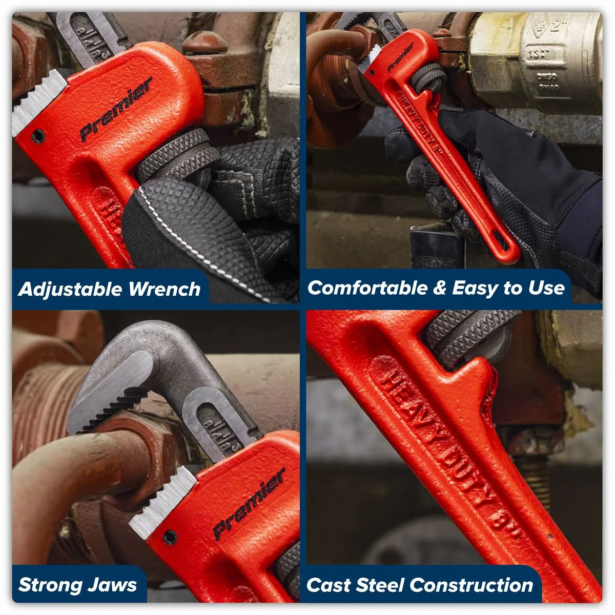 Sealey Premier Cast Steel Pipe Wrench European Pattern 200mm White Rose Tools