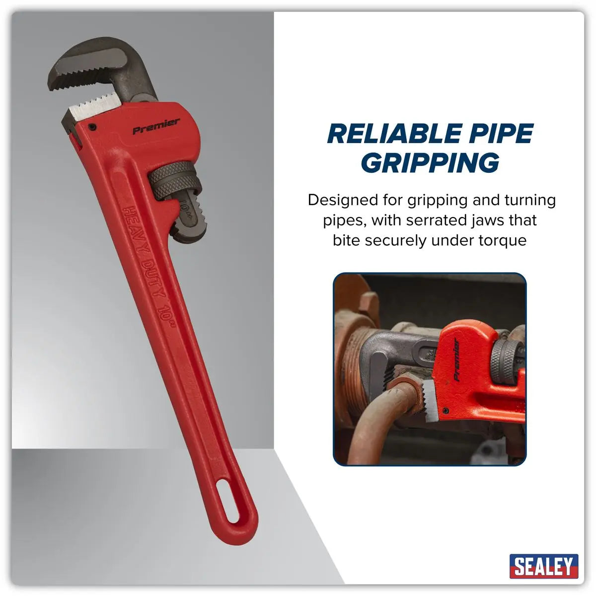 Sealey Premier Cast Steel Pipe Wrench European Pattern 250mm White Rose Tools