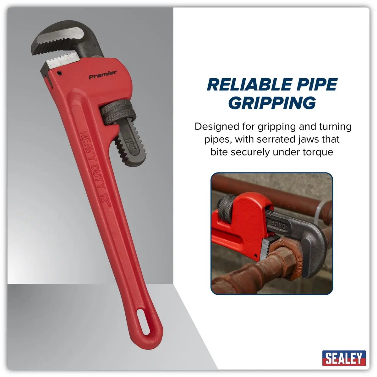 Sealey Premier Cast Steel Pipe Wrench European Pattern 300mm White Rose Tools