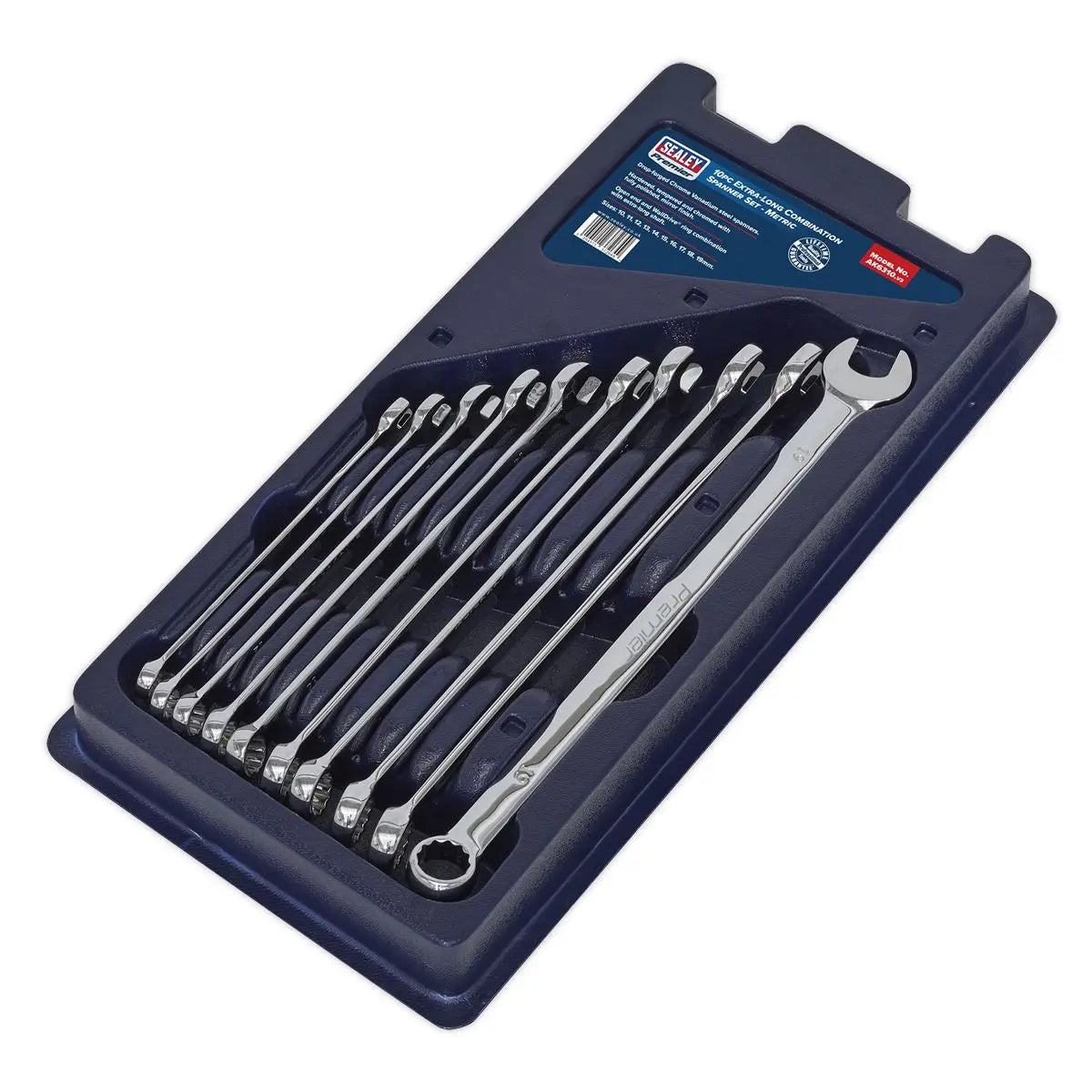 Sealey Premier Combination Spanner Set 10pc Extra-Long Metric