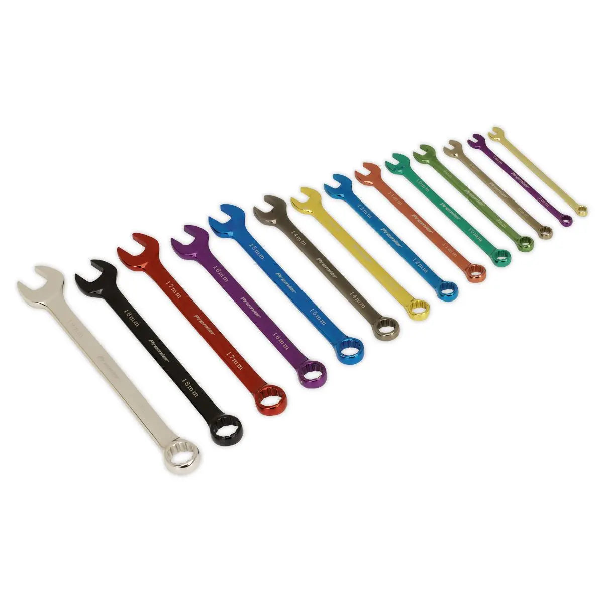 Sealey Premier Combination Spanner Set 14pc Multi-Coloured Metric
