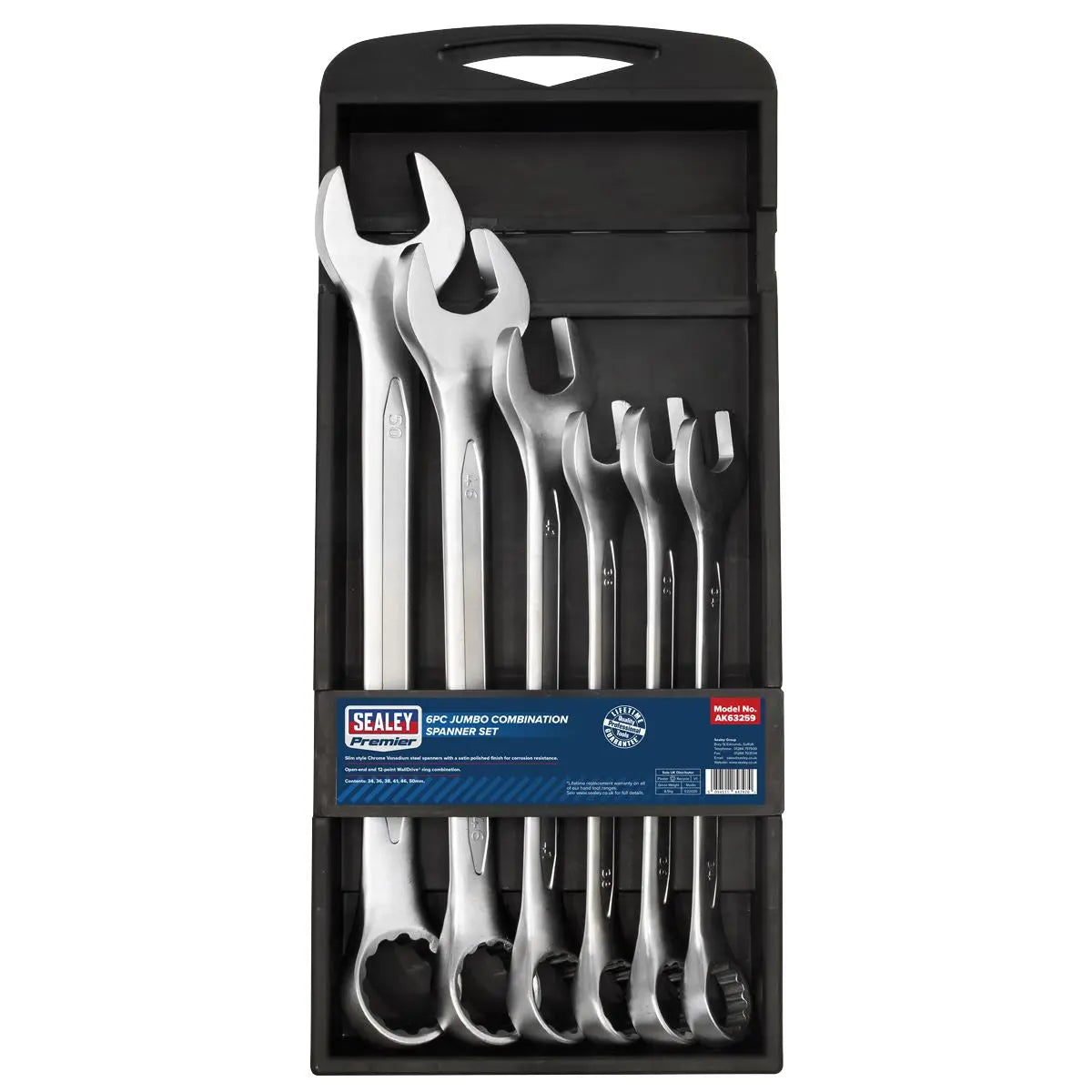Sealey Premier Combination Spanner Set 6 Piece Jumbo Metric 34-50mm