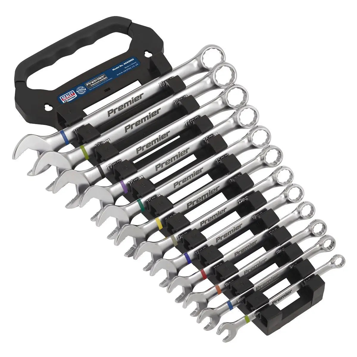 Sealey Premier Combination Spanner Set Anti-Slip 12pc Metric - Platinum Series White Rose Tools