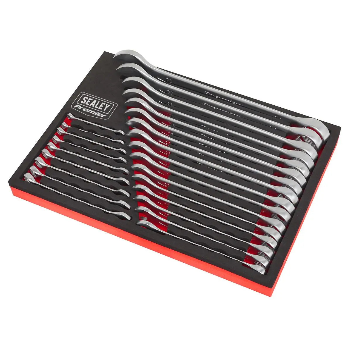 Sealey Premier Combination Spanner Set EVA Tray 6-32mm Open End Ring Metric 25pc