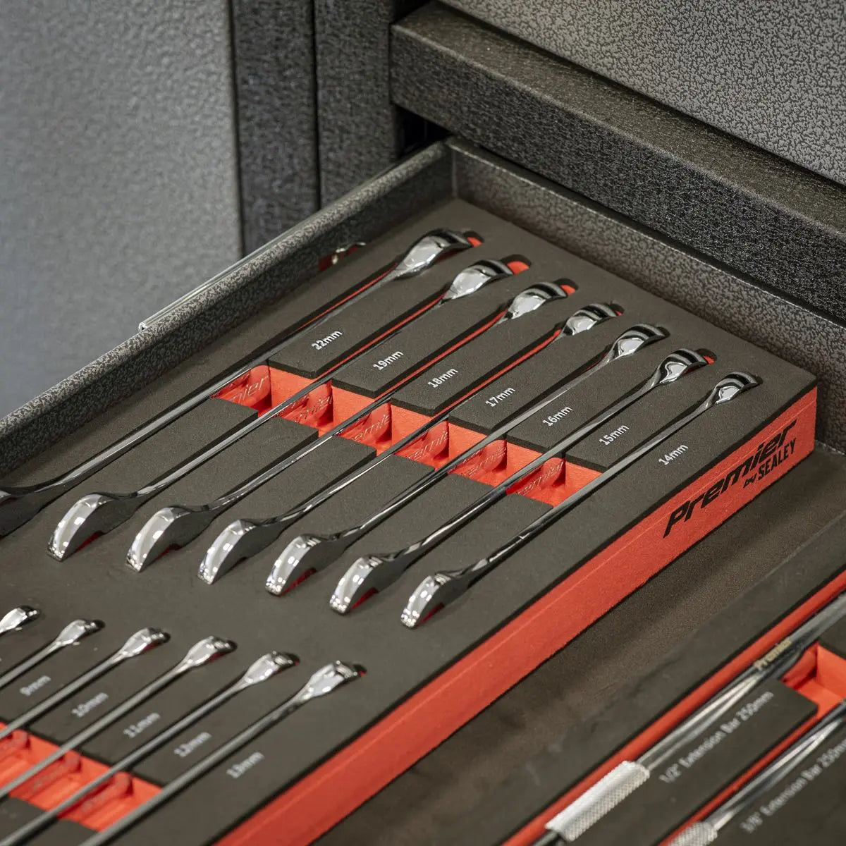 Sealey Premier Combination Spanner Set with Tool Tray 15pc  White Rose Tools