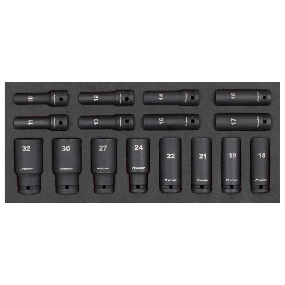 Sealey Premier Deep Impact Socket Set with Tool Tray 1/2"Sq Drive 16pc  White Rose Tools