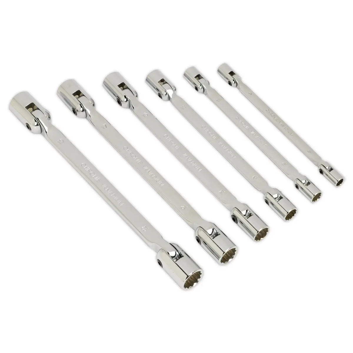 Sealey Premier Double Flexi-Head Socket Spanner Set 6pc Fully Polished Metric