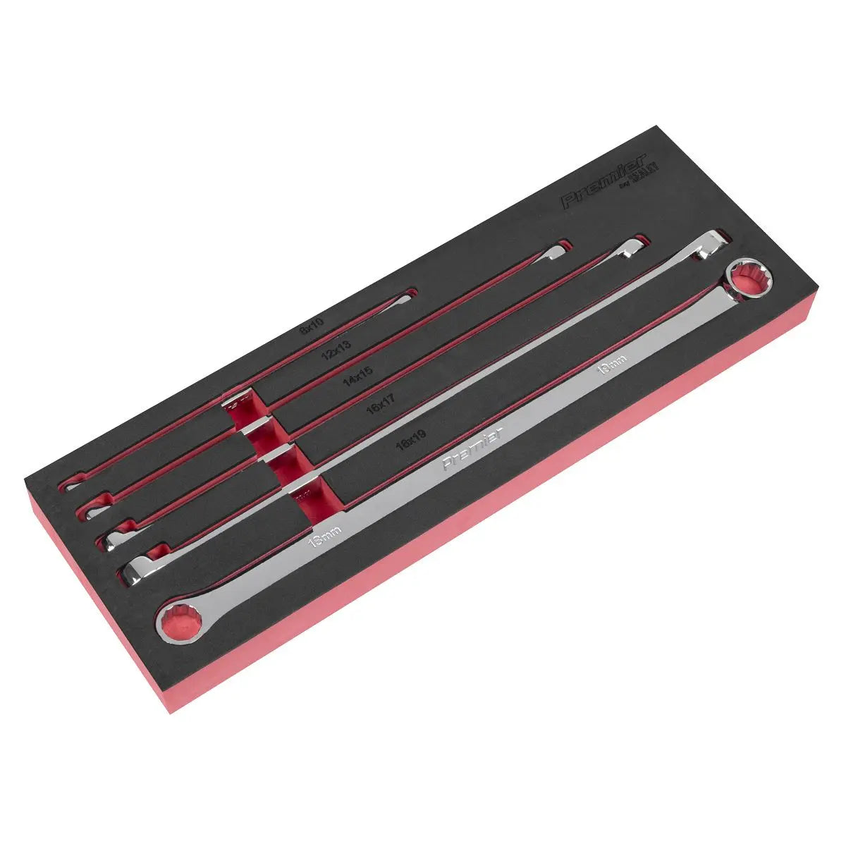 Sealey Premier Extra-Long Double End Ring Spanner Set in EVA Foam Tray 5pc White Rose Tools