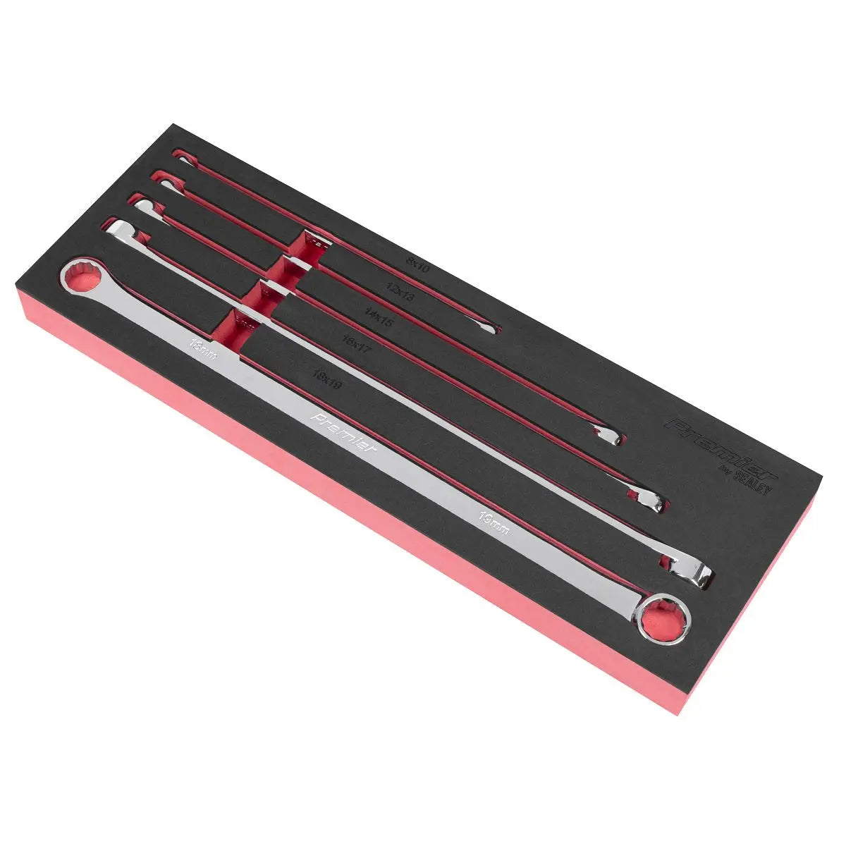 Sealey Premier Extra-Long Double End Ring Spanner Set in EVA Foam Tray 5pc White Rose Tools