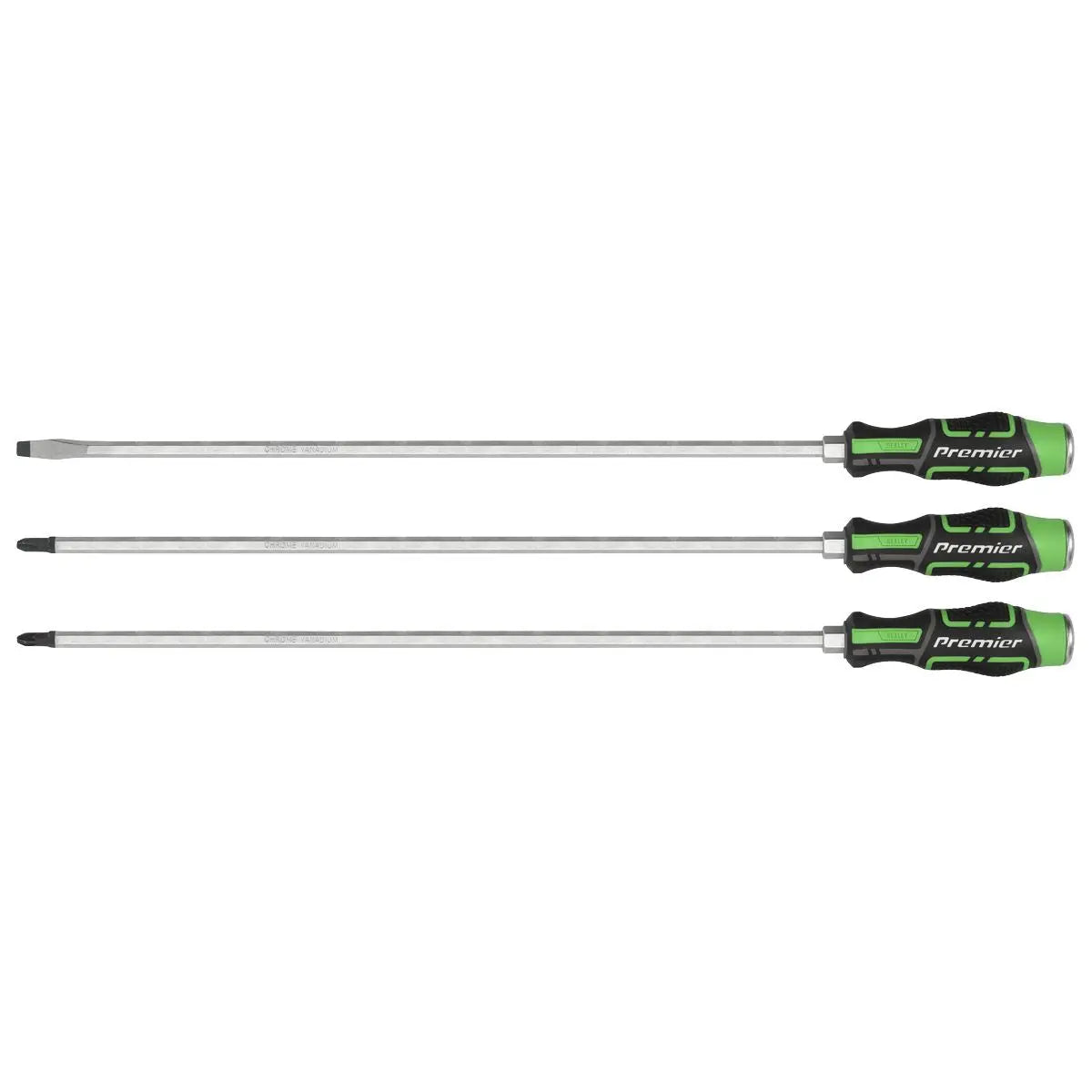 Sealey Premier Extra-Long Hammer-Thru Screwdriver Set Hi-Vis Green 450mm 3pc
