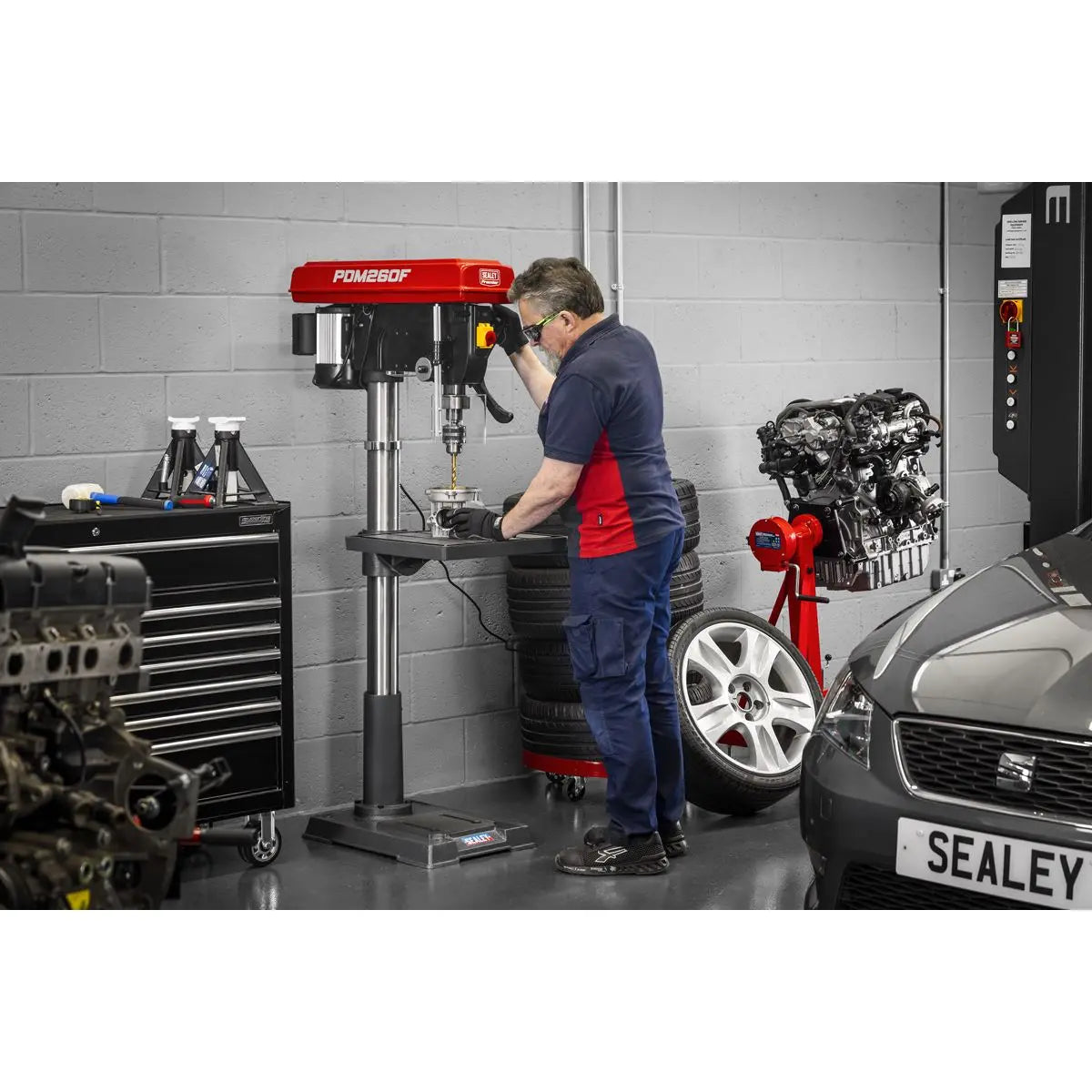 Sealey Premier Floor Standing Pillar Drill 12-Speed 1100W/230V White Rose Tools