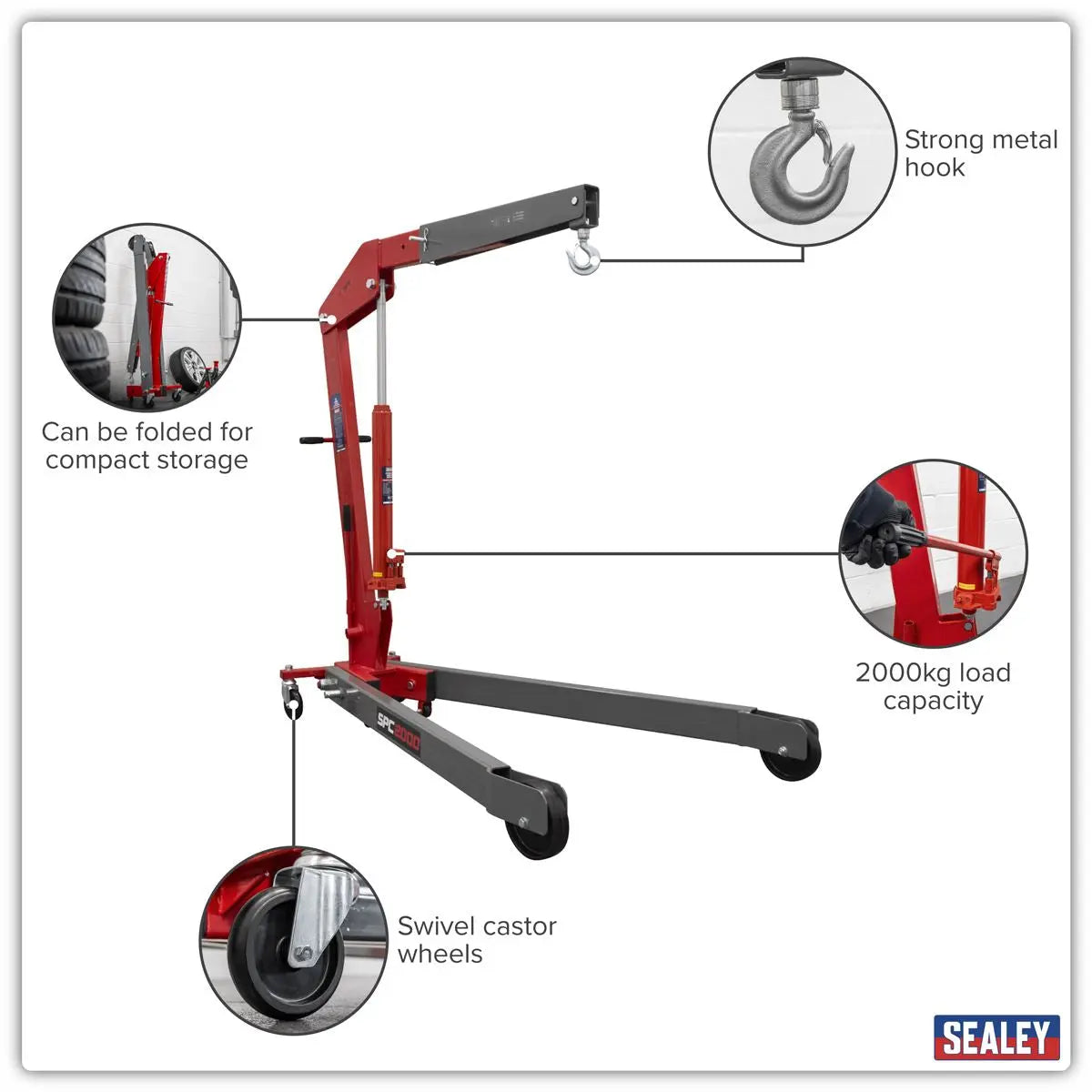 Sealey Premier Folding Engine Crane 2 Tonne  White Rose Tools