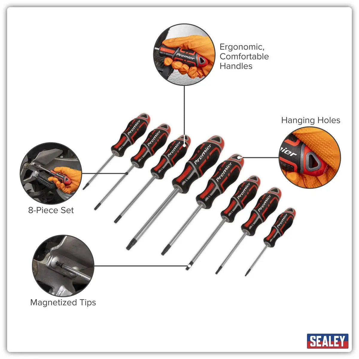Sealey Premier GripMAX® Security TRX-Star* Screwdriver Set 8pc - Red White Rose Tools