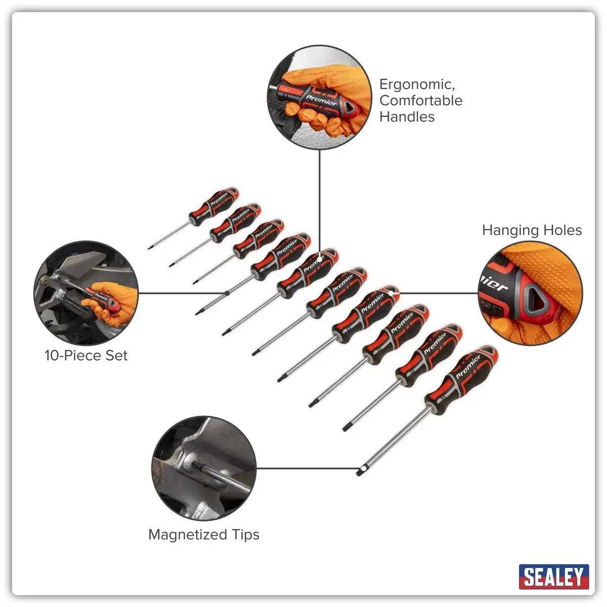 Sealey Premier GripMAX® TRX-Star* Screwdriver Set 10pc - Red White Rose Tools