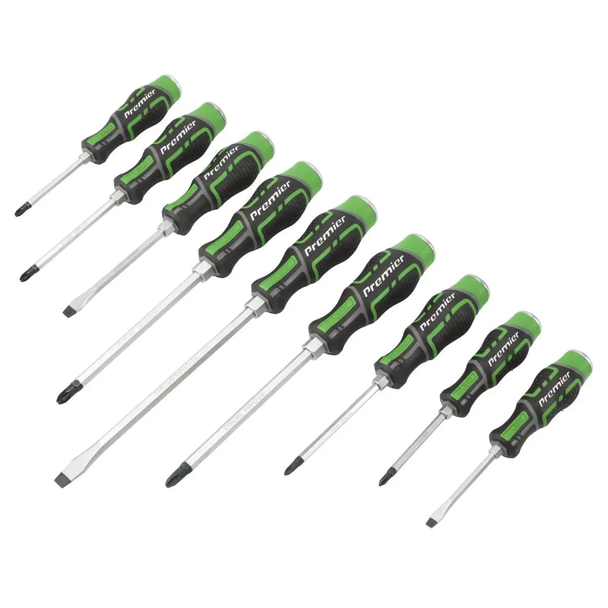 Sealey Premier Hammer-Thru Screwdriver Set Hi-Vis Green 9pc
