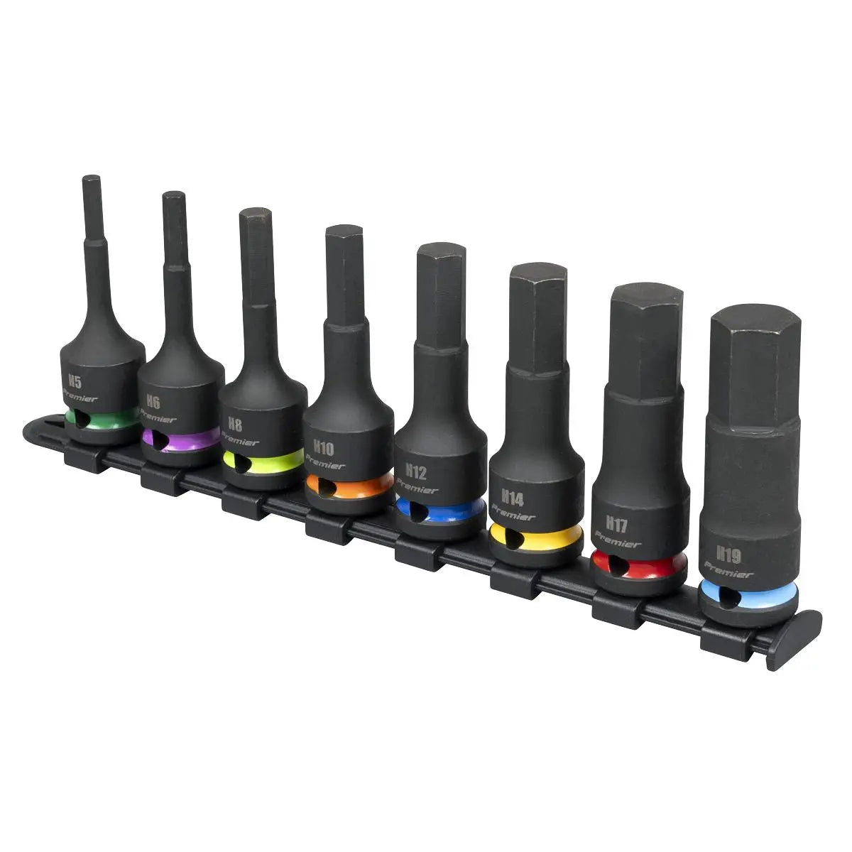 Sealey Premier Hex Impact Socket Bit Set 8pc 1/2"Sq Drive White Rose Tools