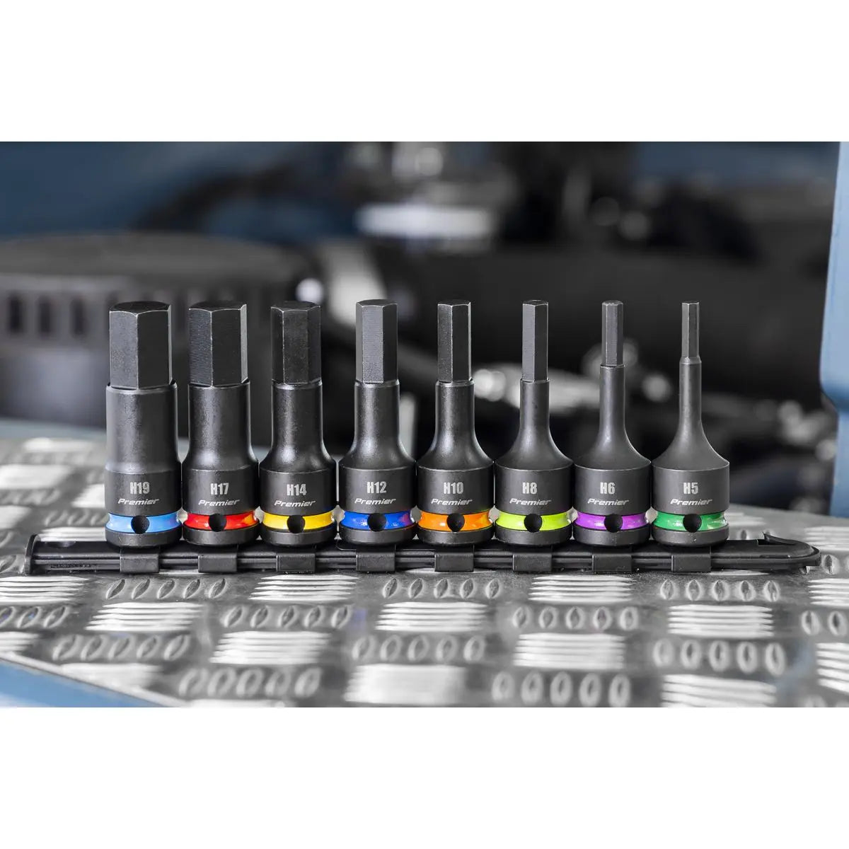 Sealey Premier Hex Impact Socket Bit Set 8pc 1/2"Sq Drive White Rose Tools