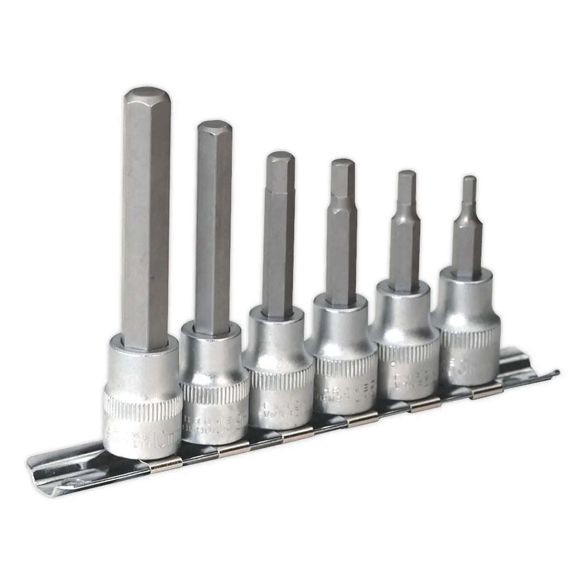 Sealey Premier Hex Socket Bit Set with Rail 6pc 3/8"Sq Drive Metric
