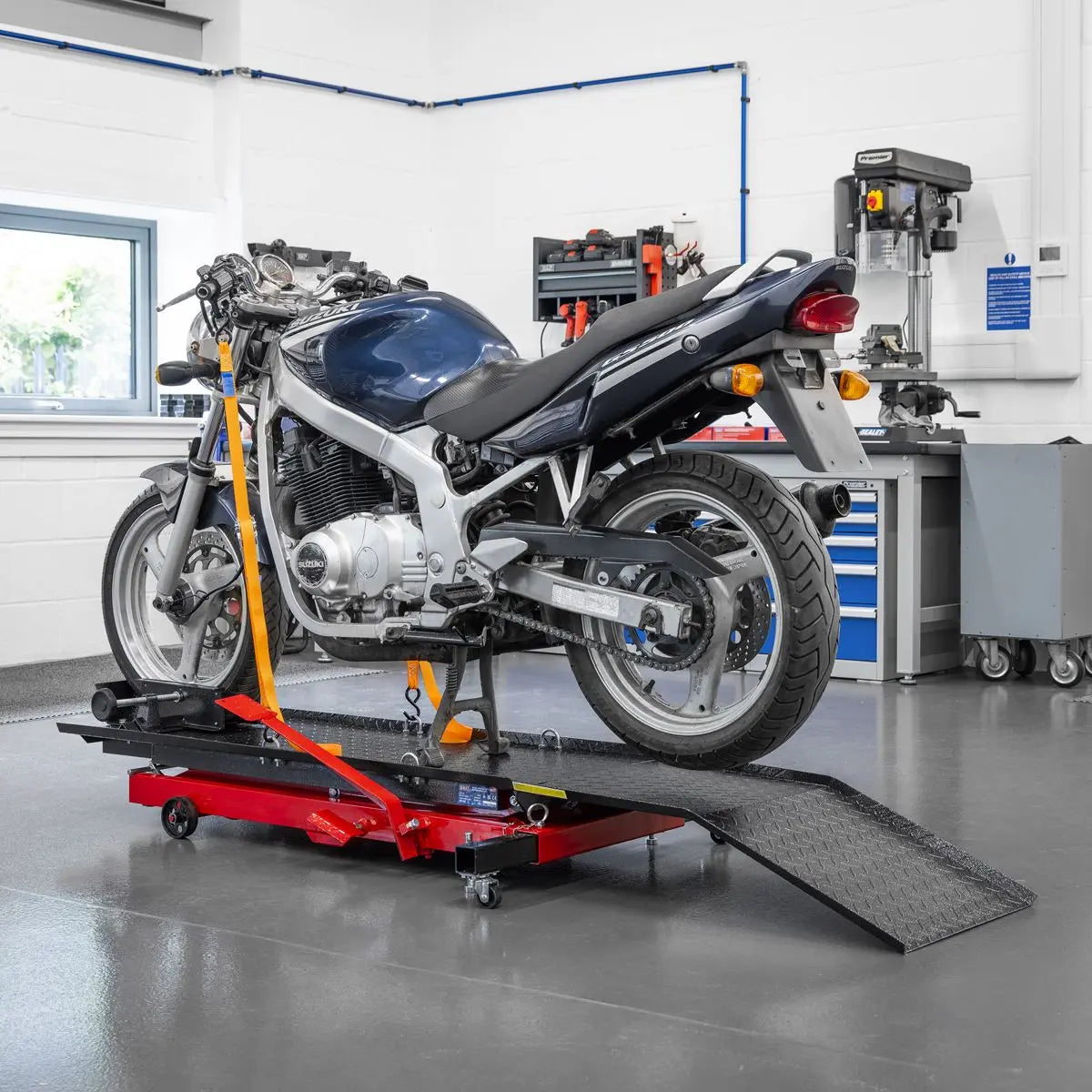 Sealey Premier Hydraulic Motorcycle Lift 363kg Capacity White Rose Tools