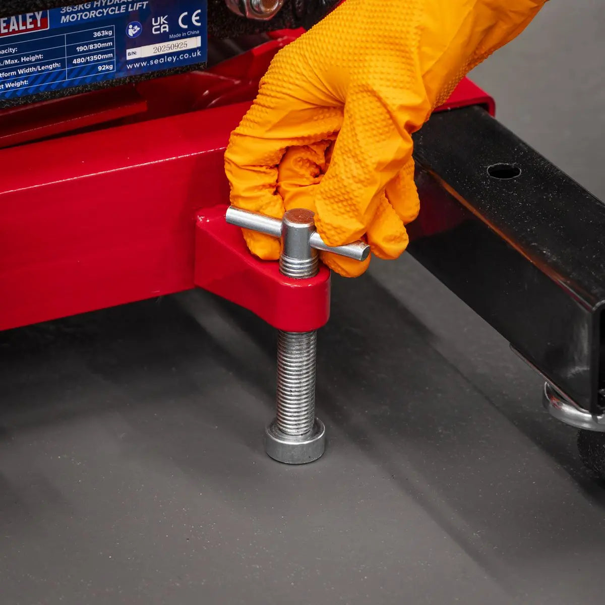 Sealey Premier Hydraulic Motorcycle Lift 363kg Capacity White Rose Tools