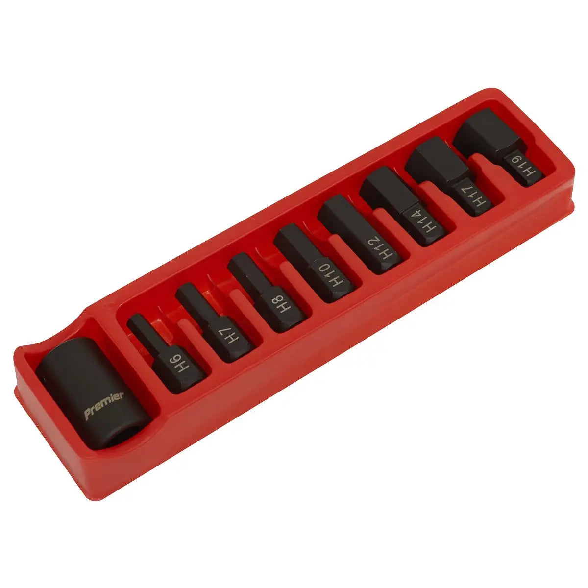 Sealey Premier Impact Hex Bit & Holder Set 9pc 1/2"Sq Drive