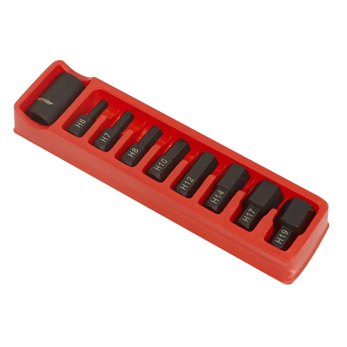 Sealey Premier Impact Hex Bit & Holder Set 9pc 1/2"Sq Drive