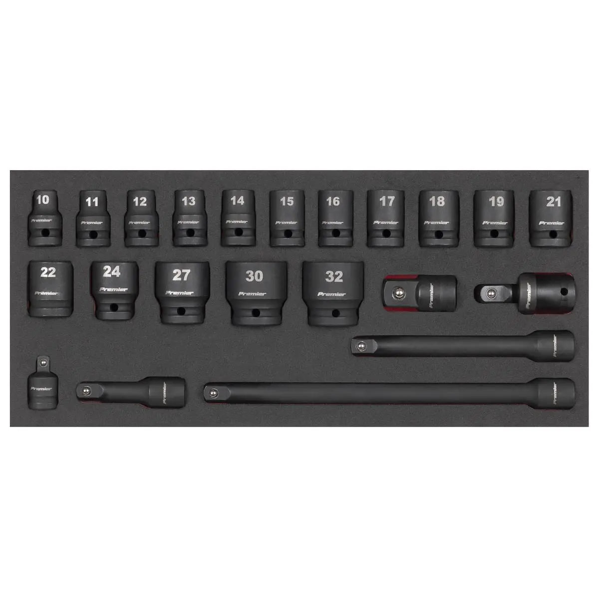 Sealey Premier Impact Socket Set with Tool Tray 1/2"Sq Drive 22pc  White Rose Tools